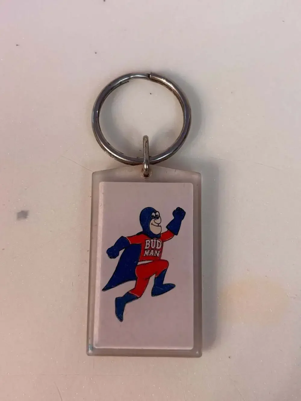 Vintage 1987 Anheuser-Busch Bud Man Acrylic Keychain